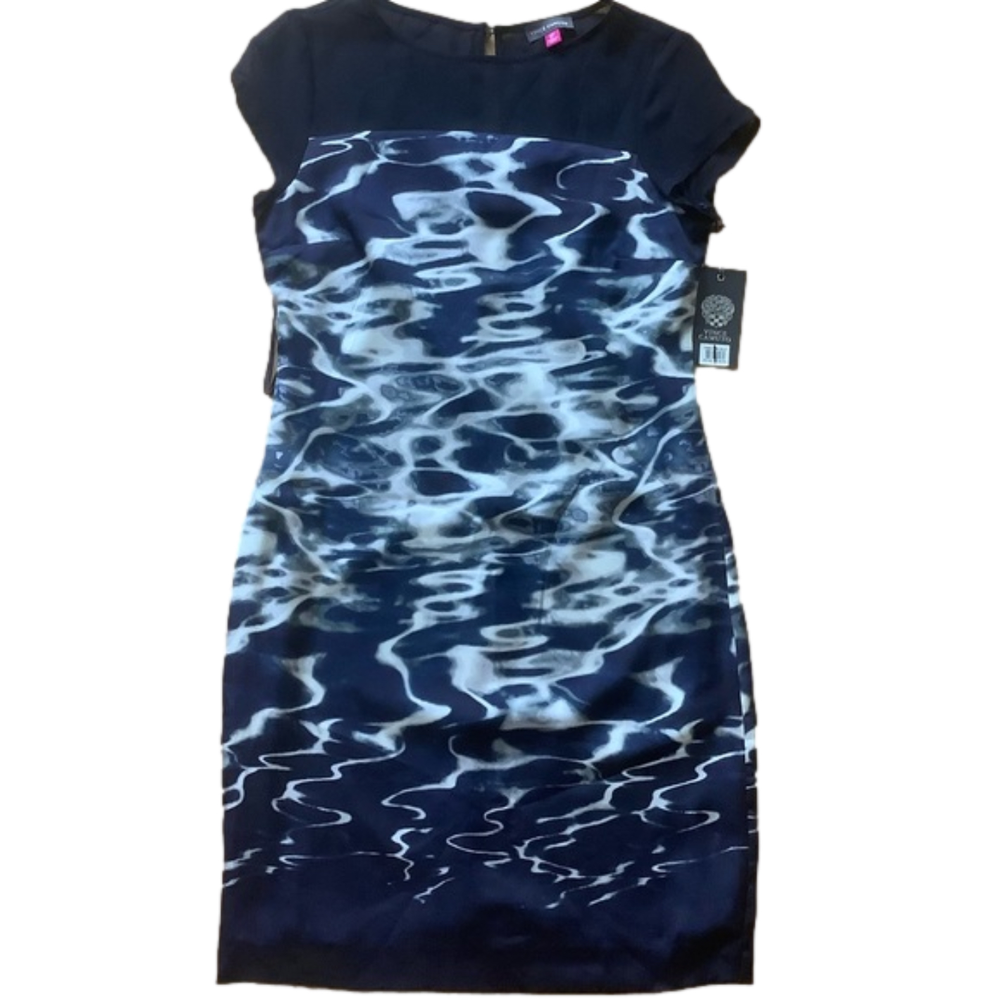 Vince Camuto cliffon satin sleeveless dress black and navy ombré size 0